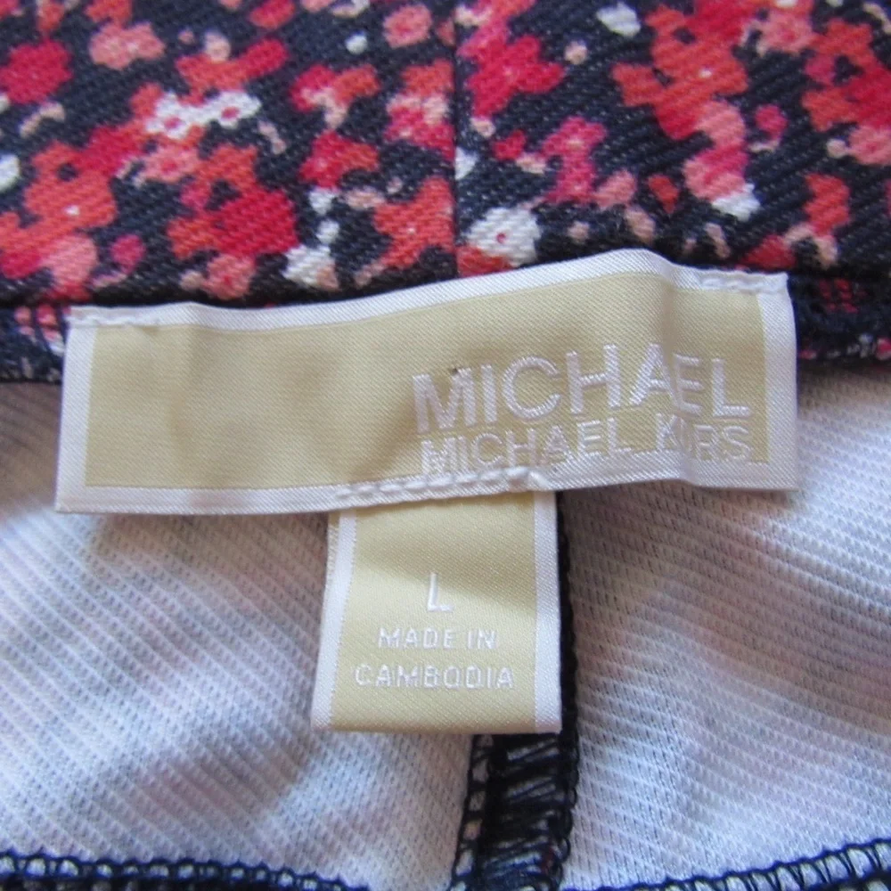 Michael Kors Ditsy Floral Leggings Pant Large Pink Blue Stretch Mid Rise Pull On